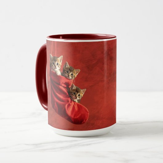 Drie katjes in een Kerstmuts Kerstmug Mok (Voorkant links)