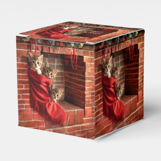 Drie katjes in een Kerstsok Bedankdoosjes (Voorkant Zijde)