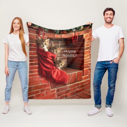 Drie katjes in een Kerstsok fleece Deken (In situ)