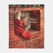 Drie katjes in een Kerstsok fleece Deken (Voorkant)