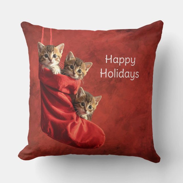 Drie katjes in een Kerstsok Kussen (Voorkant)