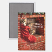 Drie katjes in een Kerstsok Magnet (Voorkant / Achterkant)