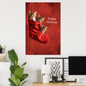 Drie katjes in een Kerstsok Poster (Thuiskantoor)