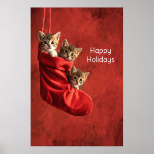 Drie katjes in een Kerstsok Poster