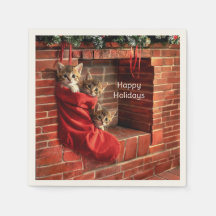 Drie katjes in een Kerstsok Servet
