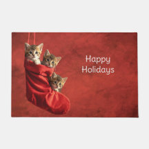 Drie katjes in een Kerstsok Voetmat