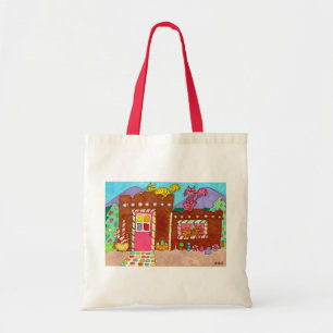 Drie Katten bij een Huis van de Peperkoek van de Tote Bag