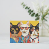 Drie katten dames briefkaart (Staand voorkant)