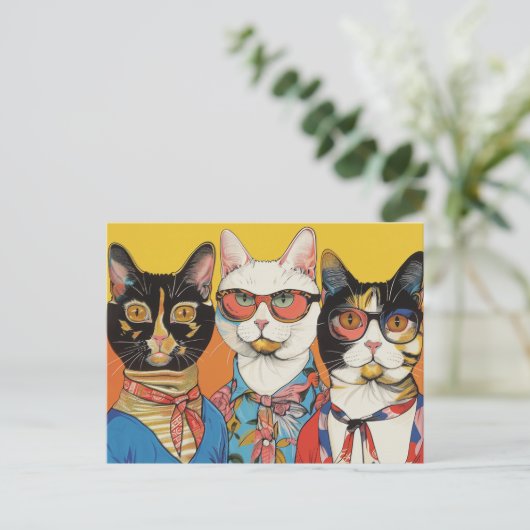 Drie katten dames briefkaart (Staand voorkant)