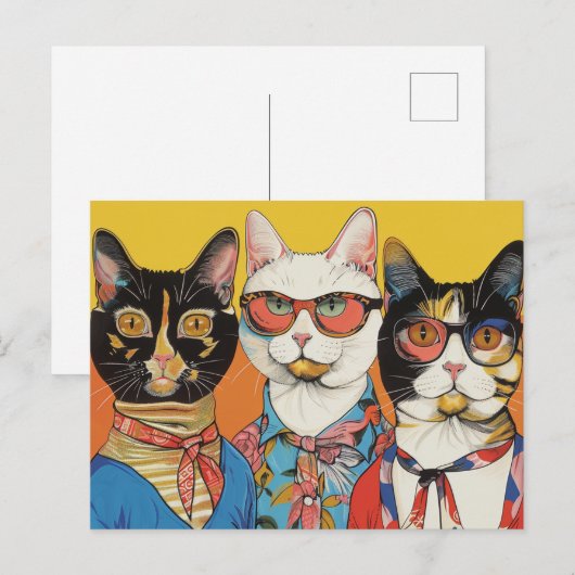 Drie katten dames briefkaart (Voorkant / Achterkant)