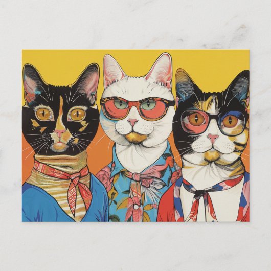 Drie katten dames briefkaart (Voorkant)