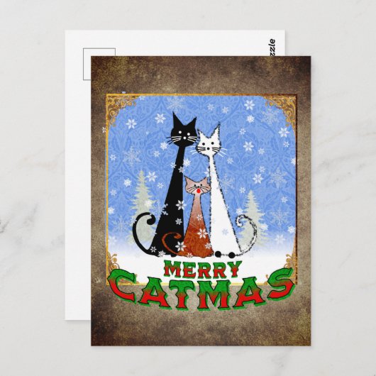 drie katten die je 'Merry Catmas' wensen Briefkaart (Voorkant / Achterkant)
