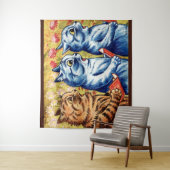 Drie katten die zingen van Louis Wain Wandkleed (In situ)