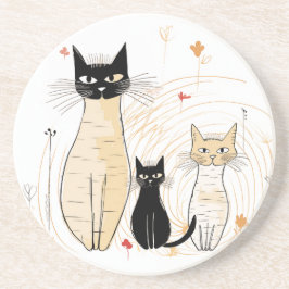 Drie Katten en bloemen Sandstone Onderzetter