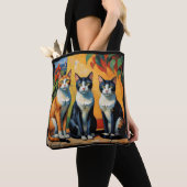 Drie katten en bloemen tote bag (Dichtbij)