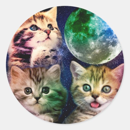 Drie katten en de maan ronde sticker (Voorkant)