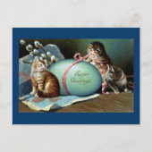 Drie katten en een groot blauw paasei feestdagenkaart (Voorkant)