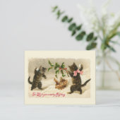 Drie katten en een Holly tak Feestdagenkaart (Staand voorkant)