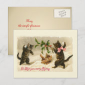 Drie katten en een Holly tak Feestdagenkaart (Voorkant / Achterkant)