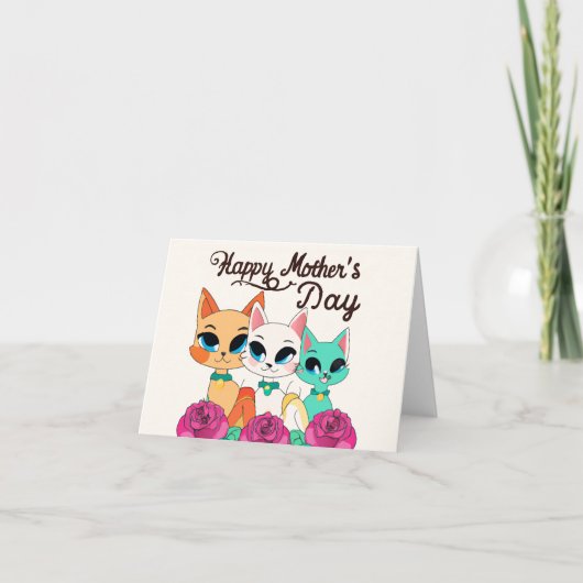 Drie katten "Gelukkige Moederdag" Kaart (Voorkant)