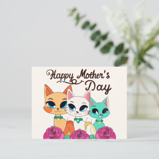 Drie katten "Happy Mothers Day" Briefkaart (Staand voorkant)