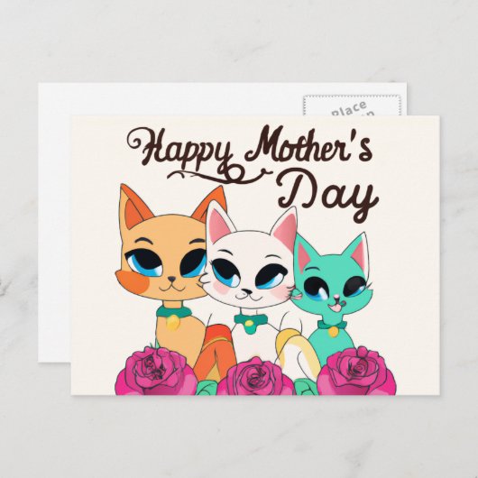 Drie katten "Happy Mothers Day" Briefkaart (Voorkant / Achterkant)