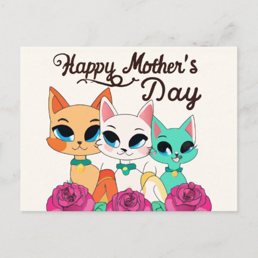 Drie katten "Happy Mothers Day" Briefkaart (Voorkant)