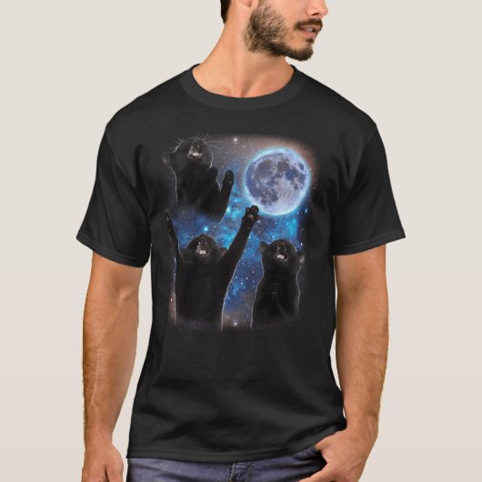 Drie katten huilen naar de maan Weird Meme Cat T-shirt (Voorkant)