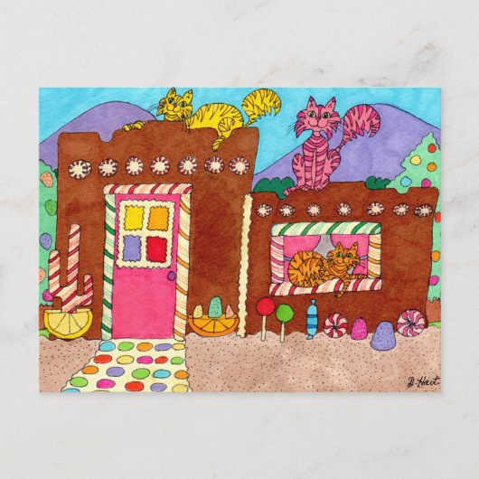 Drie katten in een Adobe Gingerbrood House Briefkaart (Voorkant)