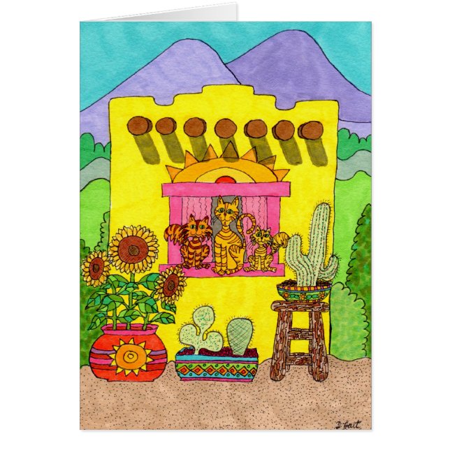 Drie Katten in een Geel Huis van Adobe (Voorkant)