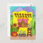 Drie Katten in een Geel Huis van Adobe Briefkaart (Voorkant / Achterkant)