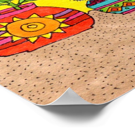 Drie Katten in een Geel Huis van Adobe Poster (Hoek)