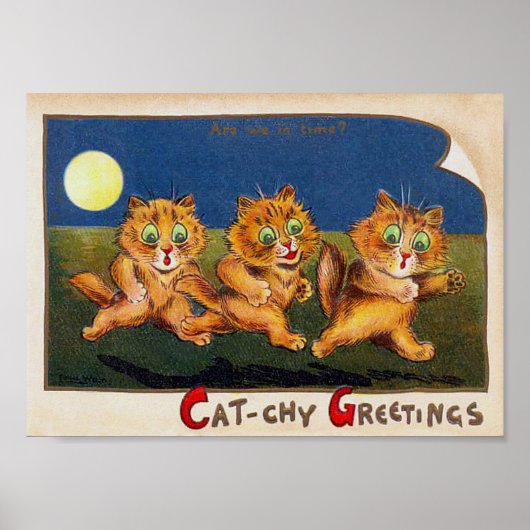 Drie katten in een haast, Louis Wain Poster (Voorkant)