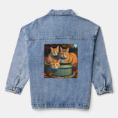 Drie katten in een pot, dames denim jas jacket (Achterkant)