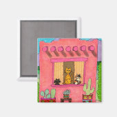 Drie Katten in een Roze Huis van Adobe Magneet (Voorkant / Achterkant)
