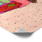 Drie Katten in een Roze Huis van Adobe Poster (Hoek)