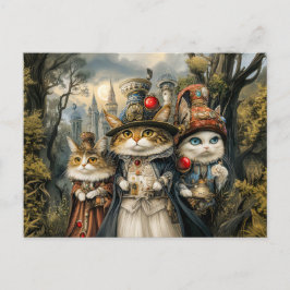 Drie katten in het Steampunk Fantasy Forest Briefkaart