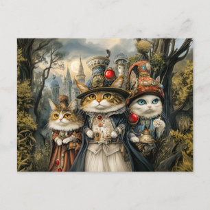 Drie katten in het Steampunk Fantasy Forest Briefkaart
