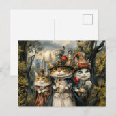 Drie katten in het Steampunk Fantasy Forest Briefkaart (Voorkant / Achterkant)