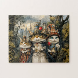Drie katten in stoomfantasie bos legpuzzel
