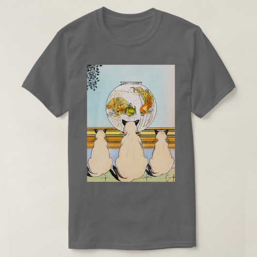 Drie katten kijken naar vis in een aquarium t-shirt (Design voorkant)