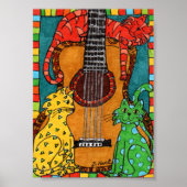 Drie katten met een Guitar Mini Folk Art Poster (Voorkant)