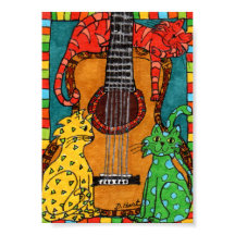 Drie katten met een Guitar Mini Folk Art