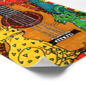 Drie katten met een Guitar Mini Folk Art Poster (Hoek)