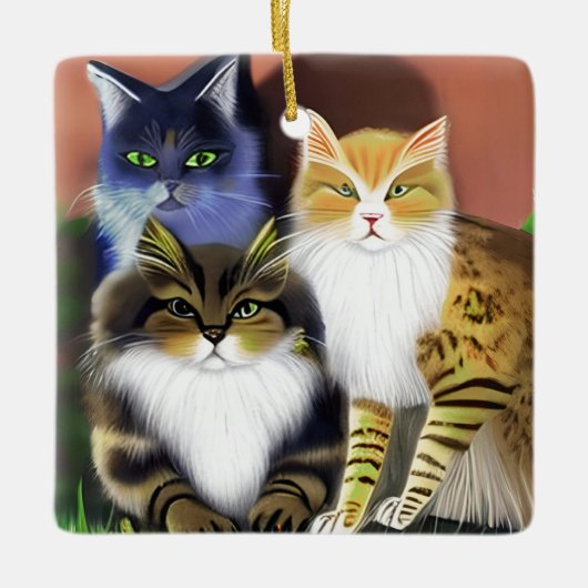 Drie Katten met een Houding Keramisch Ornament (Voorkant)
