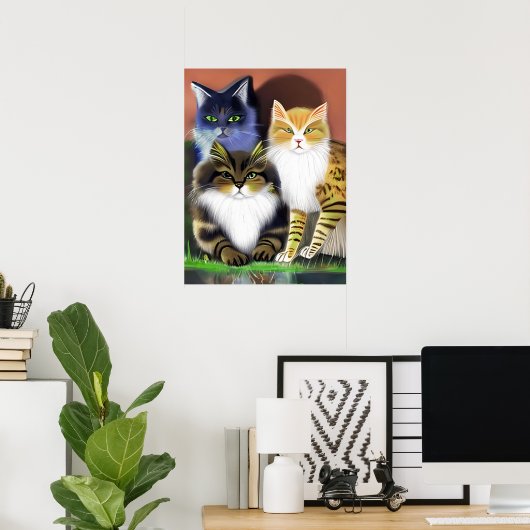 Drie Katten met een Houding Poster (Thuiskantoor)