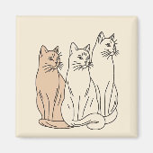 Drie Katten Minimalistische Lijnkunst Magneet (Voorkant)