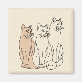 Drie Katten Minimalistische Lijnkunst Magneet