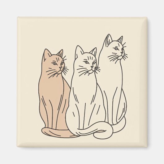 Drie Katten Minimalistische Lijnkunst Magneet (Voorkant)