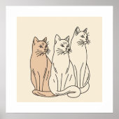 Drie Katten Minimalistische Lijnkunst Poster (Voorkant)